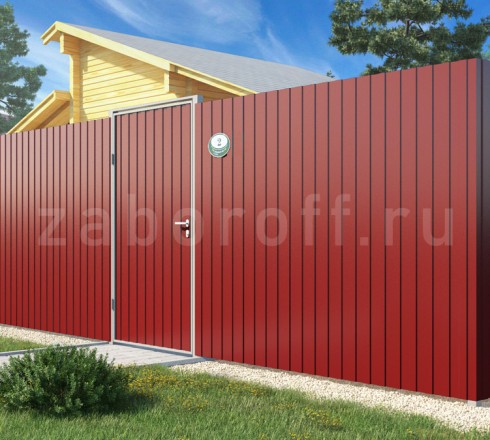Забор из красного профнастила односторонний RAL 3005 вишня дешево