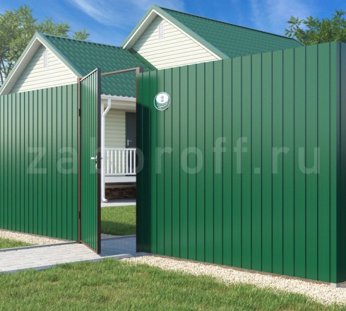 Забор из зеленого профнастила  RAL 6005 с односторонним  покрытием недорого