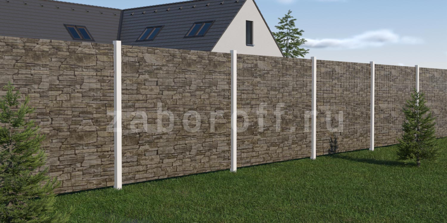 Забор из профлиста под камень с установкой в секциях