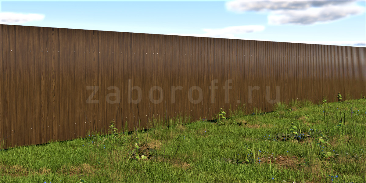 Забор из одностороннего профнастила под дерево недорогой