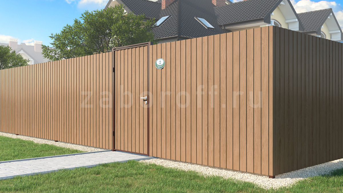 Забор из двухстороннего профнастила под дерево