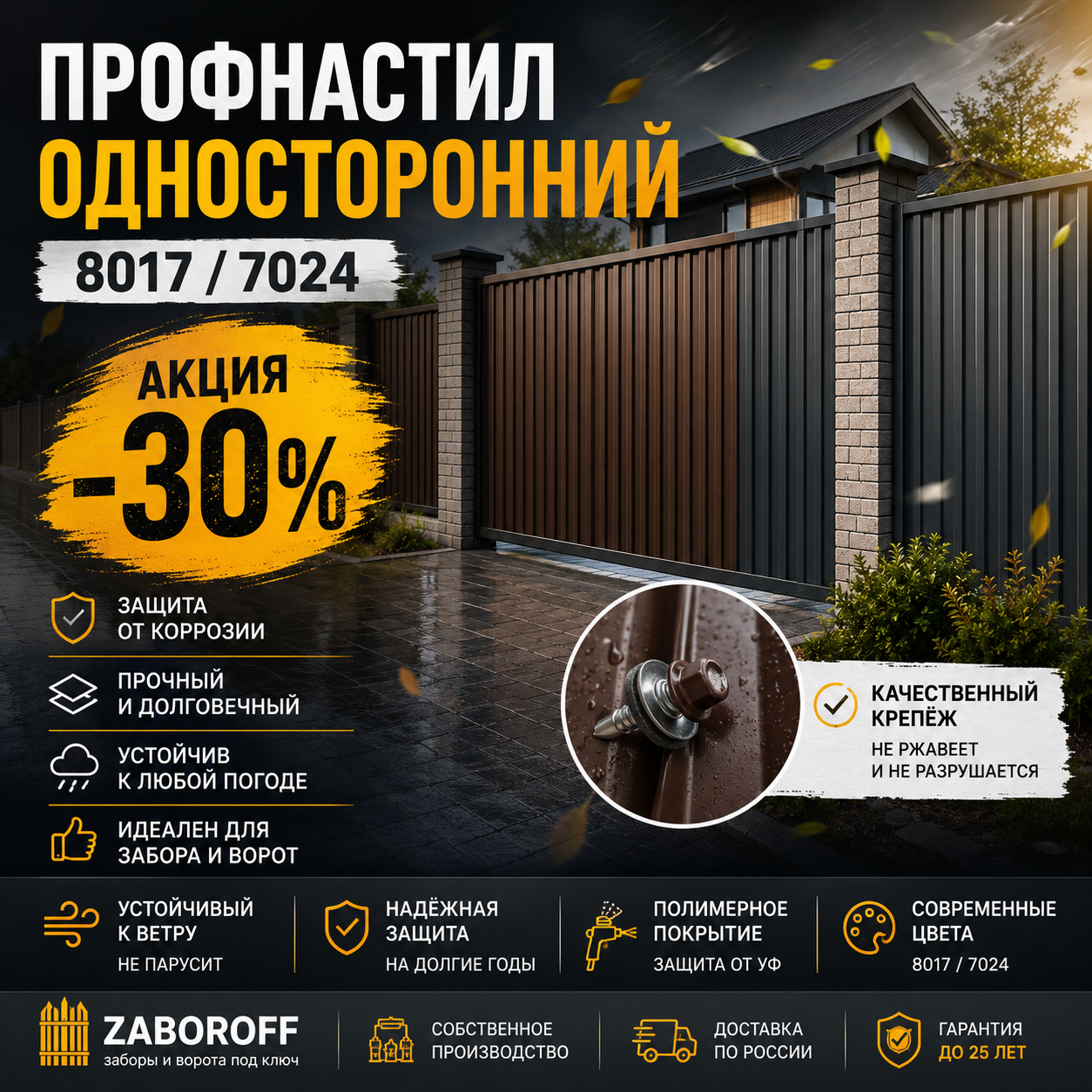 Акция на односторонний профнастил 8017/7024