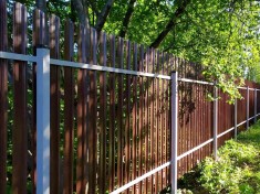 Забор из двухстороннего евроштакетника под дерево ОПТИМА