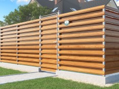 Забор горизонтальный шахматка из евроштакетника под  дерево  двухсторонний Забор горизонтальный шахматка из евроштакетника под  дерево  двухсторонний