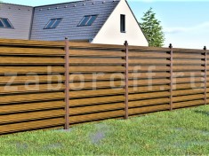 Забор горизонтальный двухсторонняя шахматка из металлического штакетника под дерево с установкой Забор горизонтальный двухсторонняя шахматка из металлического штакетника под дерево с установкой