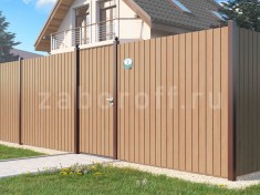 Секционный забор из двухстороннего профнастила под дерево