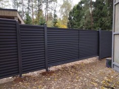 Откатные ворота из профнастила горизонтальная обшивка автоматические на ж/б