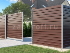 Забор из профнастила горизонтальный  в раме с откатными воротами