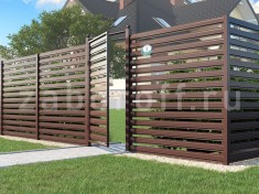 Горизонтальный забор из металлического штакетника двухсторонний ОПТИМА для дачи Горизонтальный забор из металлического штакетника двухсторонний ОПТИМА для дачи