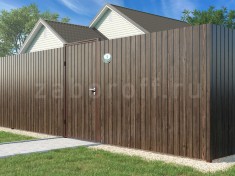 Забор из двухстороннего профнастила темное дерево