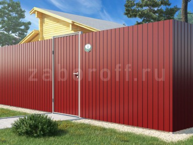 Забор из красного профнастила односторонний RAL 3005 вишня 