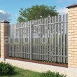 Забор из евроштакетника с кирпичными столбами  ОПТИМА