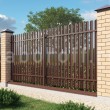 Забор из двухстороннего евроштакетника с кирпичными столбами ОПТИМА+