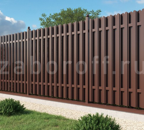 Забор из штакетника шахматка в секциях на фундаменте 250х400 мм ПРЕМИУМ