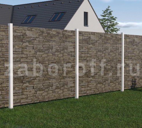 Забор из профлиста под камень с установкой в секциях