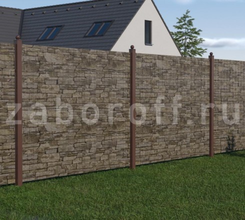 Секционный забор из профлиста под камень красивый