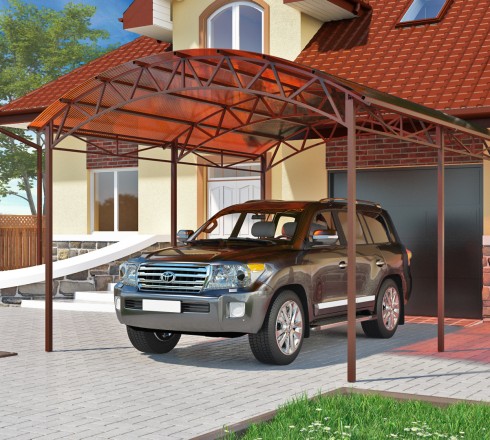 Навес арочный для 1 авто 4х5, примыкающий к дому.