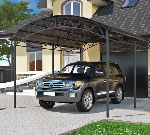 Навес арочный для 1 авто 4х5, примыкающий к дому.