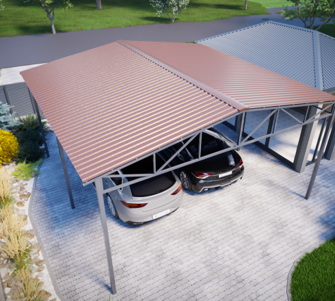 Двухскатный навес для 2 авто 6х6м