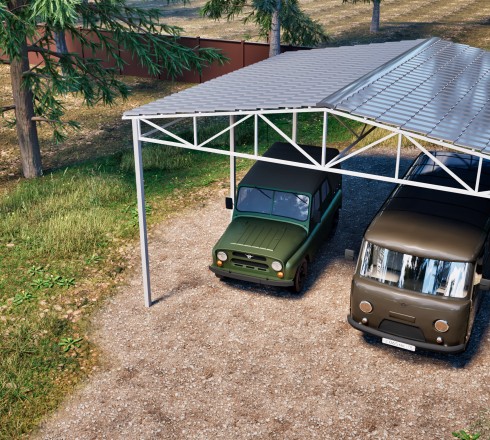 Двухскатный навес для 2 авто 6х10м