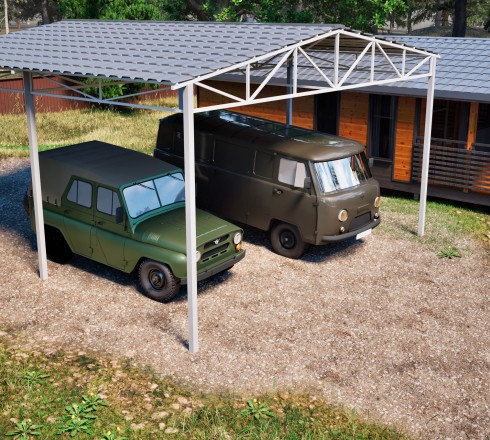 Двухскатный навес для 2 авто 6х10м