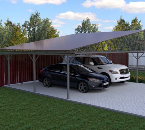 Односкатный навес для 2 авто 6х6м