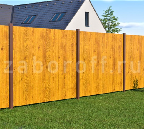 Забор в секциях из одностороннего профнастила под дерево