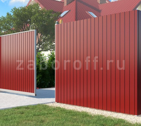 Забор из профнастила с откатными воротами под ключ