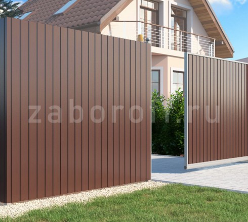 Забор из профнастила ОПТИМА+ с откатными воротами