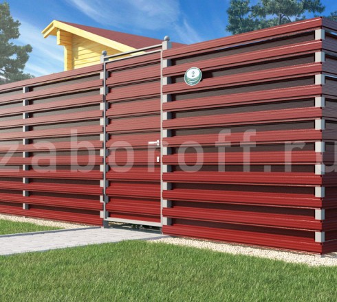 Горизонтальный забор шахматка из штакетника двухсторонний ОПТИМА+