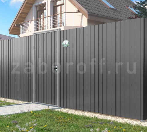 Забор из профнастила серый RAL 7024 двухсторонний