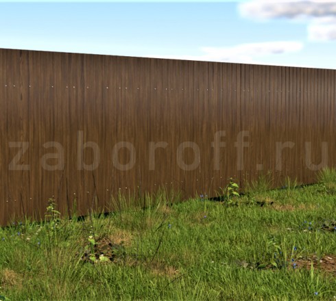 Забор из одностороннего профнастила под дерево недорогой