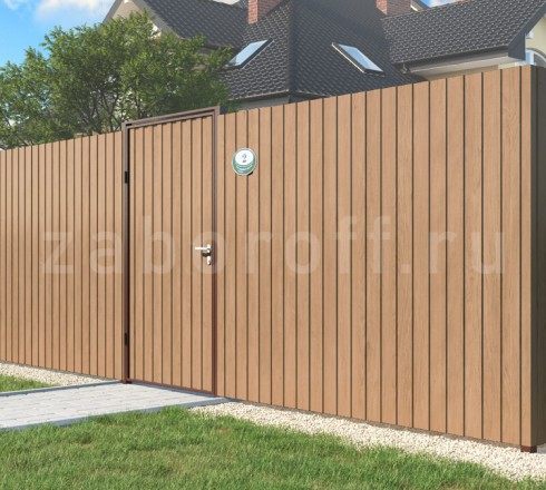 Забор из одностороннего профнастила под дерево для частного дома