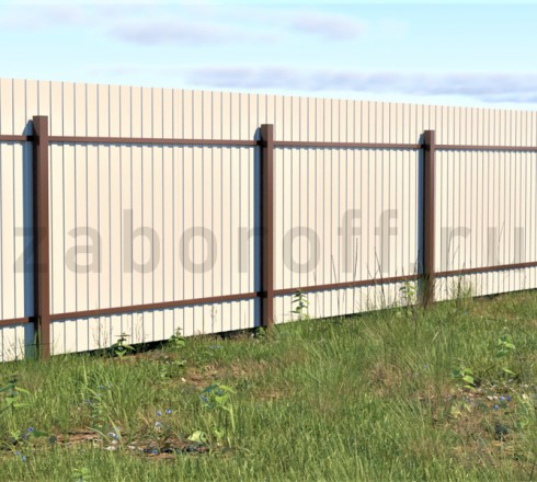 Забор из одностороннего профнастила под дерево для частного дома